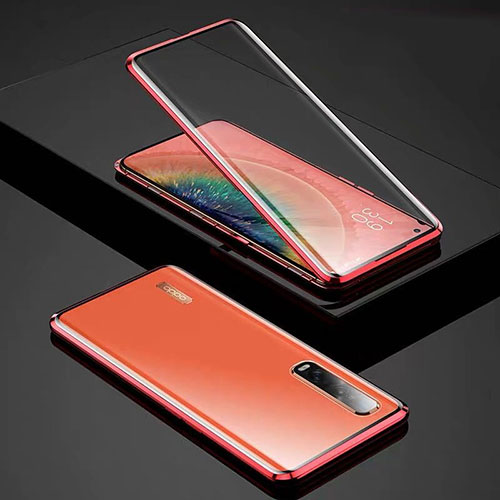 Luxury Aluminum Metal Frame Mirror Cover Case 360 Degrees for Oppo Find X2 Pro Red