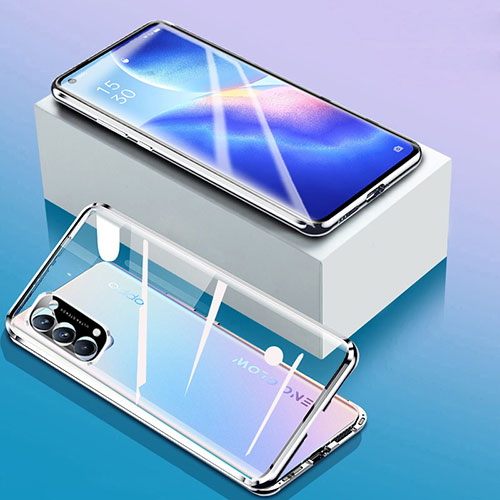 Luxury Aluminum Metal Frame Mirror Cover Case 360 Degrees for Oppo Find X3 Lite 5G Silver