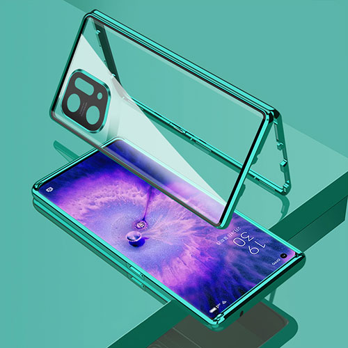 Luxury Aluminum Metal Frame Mirror Cover Case 360 Degrees for Oppo Find X5 5G Green