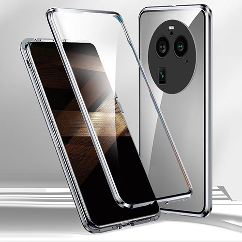 Luxury Aluminum Metal Frame Mirror Cover Case 360 Degrees for Oppo Find X6 5G Silver