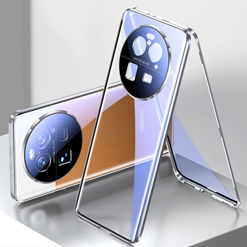 Luxury Aluminum Metal Frame Mirror Cover Case 360 Degrees for Oppo Find X6 Pro 5G Silver