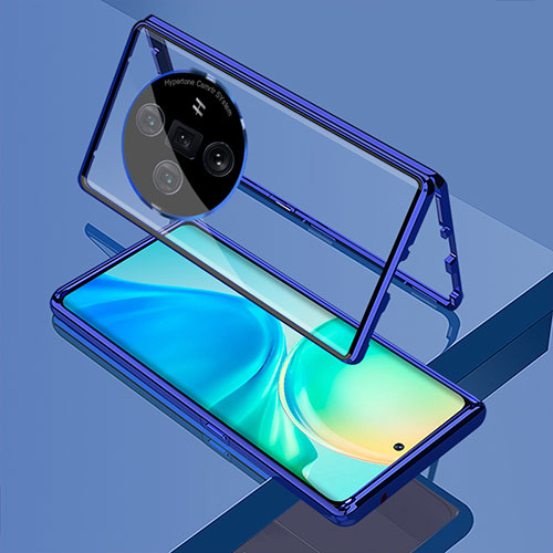 Luxury Aluminum Metal Frame Mirror Cover Case 360 Degrees for Oppo Find X7 Ultra 5G Blue