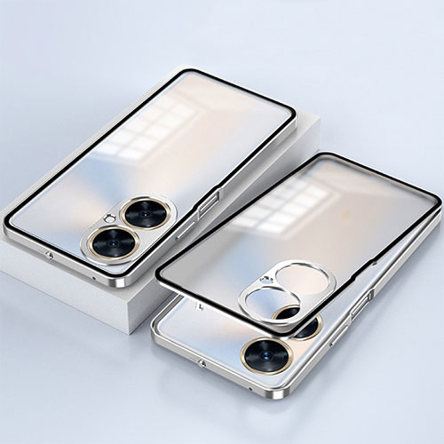 Luxury Aluminum Metal Frame Mirror Cover Case 360 Degrees for Oppo K11x 5G Silver