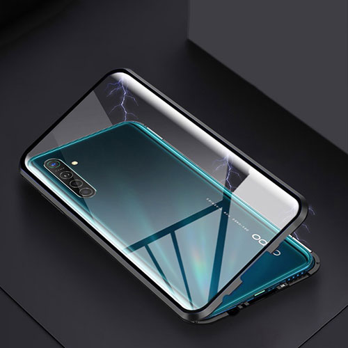 Luxury Aluminum Metal Frame Mirror Cover Case 360 Degrees for Oppo K5 Black