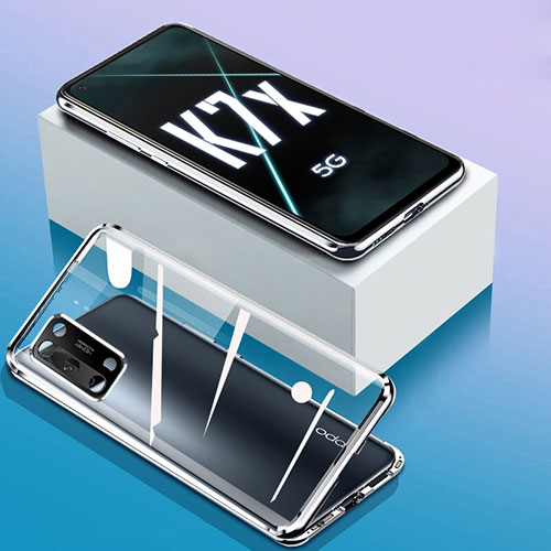 Luxury Aluminum Metal Frame Mirror Cover Case 360 Degrees for Oppo K7x 5G Silver