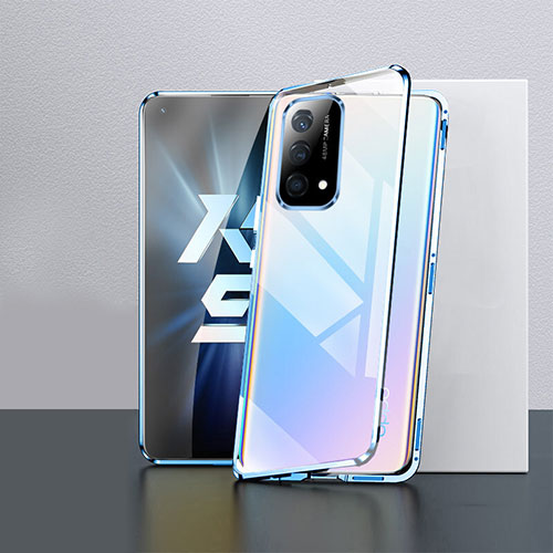 Luxury Aluminum Metal Frame Mirror Cover Case 360 Degrees for Oppo K9 5G Blue