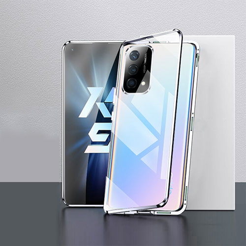 Luxury Aluminum Metal Frame Mirror Cover Case 360 Degrees for Oppo K9 5G Silver