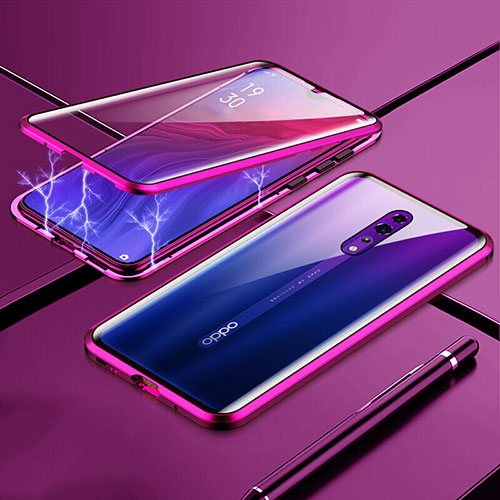 Luxury Aluminum Metal Frame Mirror Cover Case 360 Degrees for Oppo Reno Z Purple