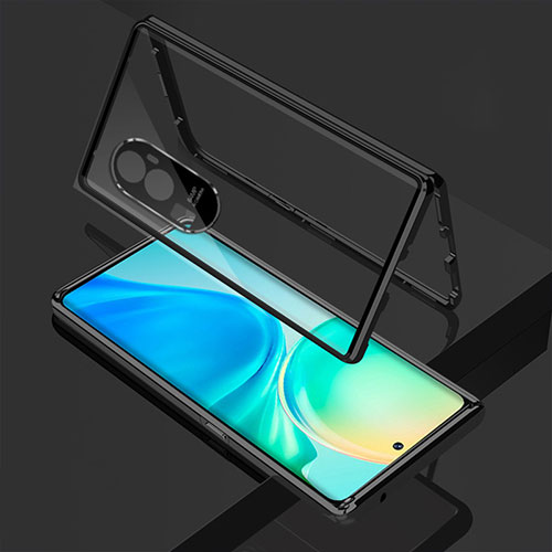 Luxury Aluminum Metal Frame Mirror Cover Case 360 Degrees for Oppo Reno10 Pro+ Plus 5G Black