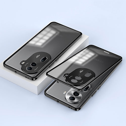 Luxury Aluminum Metal Frame Mirror Cover Case 360 Degrees for Oppo Reno11 Pro 5G Black