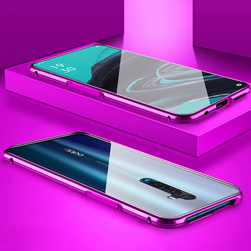 Luxury Aluminum Metal Frame Mirror Cover Case 360 Degrees for Oppo Reno2 Purple