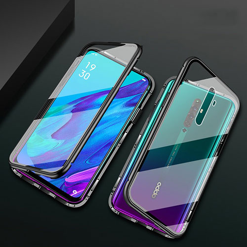 Luxury Aluminum Metal Frame Mirror Cover Case 360 Degrees for Oppo Reno2 Z Black