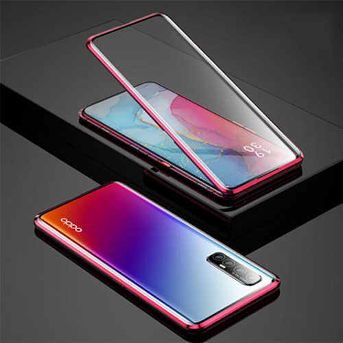 Luxury Aluminum Metal Frame Mirror Cover Case 360 Degrees for Oppo Reno3 Pro Red