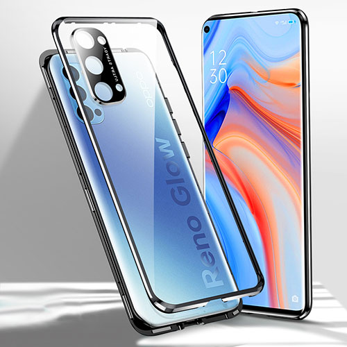 Luxury Aluminum Metal Frame Mirror Cover Case 360 Degrees for Oppo Reno4 Pro 5G Black