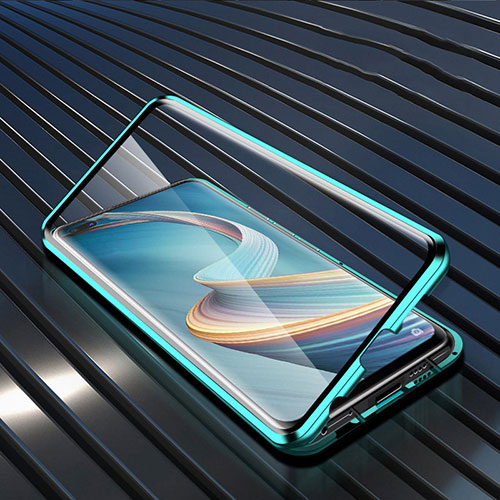 Luxury Aluminum Metal Frame Mirror Cover Case 360 Degrees for Oppo Reno4 Z 5G Green