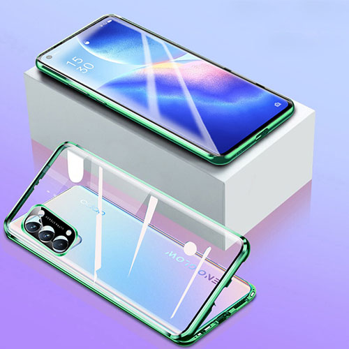 Luxury Aluminum Metal Frame Mirror Cover Case 360 Degrees for Oppo Reno5 5G Green