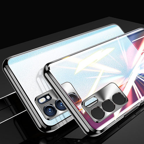 Luxury Aluminum Metal Frame Mirror Cover Case 360 Degrees for Oppo Reno6 5G Black