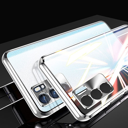 Luxury Aluminum Metal Frame Mirror Cover Case 360 Degrees for Oppo Reno6 5G Silver