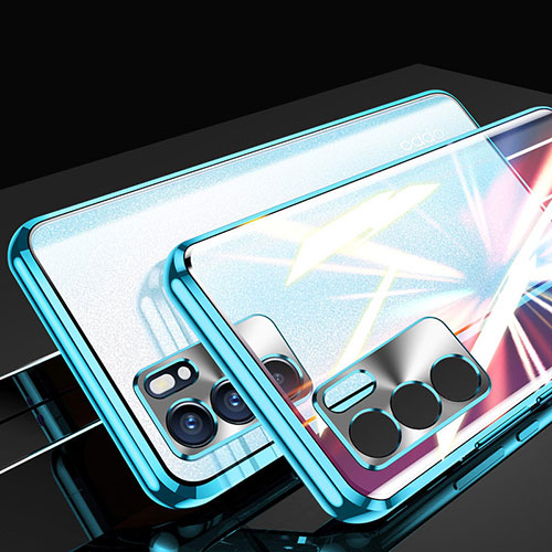 Luxury Aluminum Metal Frame Mirror Cover Case 360 Degrees for Oppo Reno6 Pro 5G India Blue