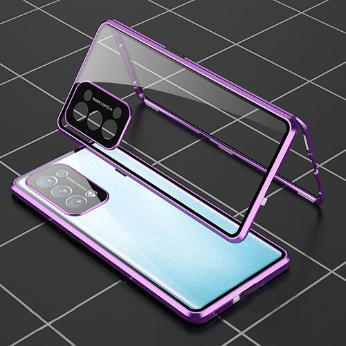 Luxury Aluminum Metal Frame Mirror Cover Case 360 Degrees for Oppo Reno6 Pro 5G Purple