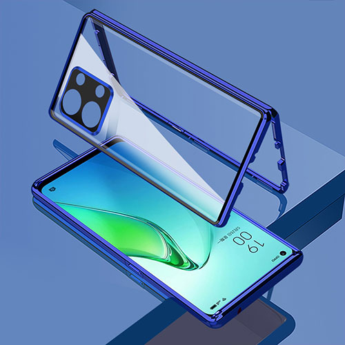 Luxury Aluminum Metal Frame Mirror Cover Case 360 Degrees for Oppo Reno8 Pro 5G Blue