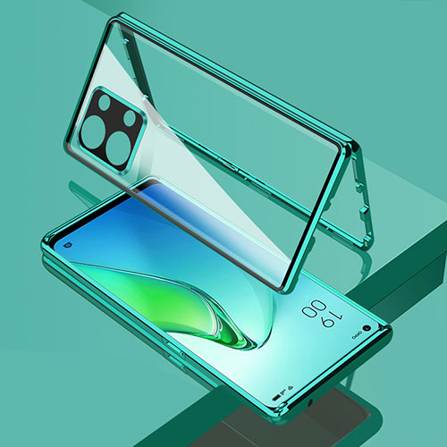 Luxury Aluminum Metal Frame Mirror Cover Case 360 Degrees for Oppo Reno9 Pro+ Plus 5G Green