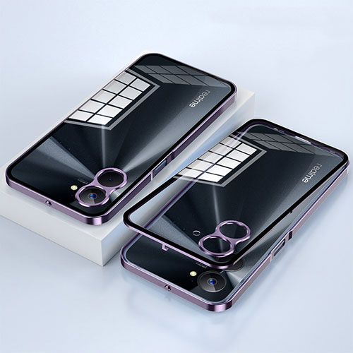 Luxury Aluminum Metal Frame Mirror Cover Case 360 Degrees for Realme 10S 5G Purple