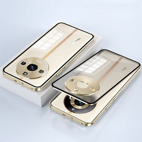 Luxury Aluminum Metal Frame Mirror Cover Case 360 Degrees for Realme 11 Pro 5G Gold