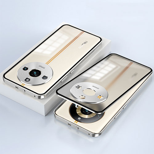 Luxury Aluminum Metal Frame Mirror Cover Case 360 Degrees for Realme 11 Pro 5G Silver