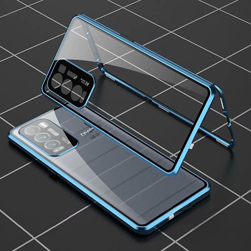 Luxury Aluminum Metal Frame Mirror Cover Case 360 Degrees for Realme GT Master Explorer 5G Blue