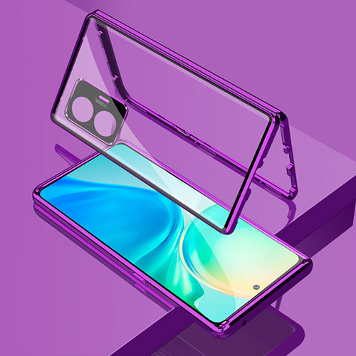 Luxury Aluminum Metal Frame Mirror Cover Case 360 Degrees for Realme GT Neo5 SE 5G Purple