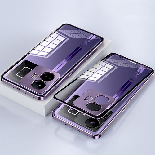 Luxury Aluminum Metal Frame Mirror Cover Case 360 Degrees for Realme GT Neo6 5G Purple