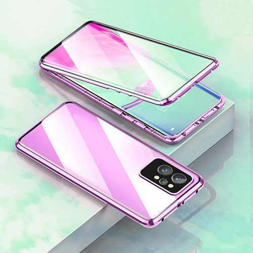 Luxury Aluminum Metal Frame Mirror Cover Case 360 Degrees for Realme GT2 5G Purple