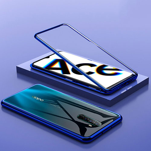 Luxury Aluminum Metal Frame Mirror Cover Case 360 Degrees for Realme X2 Pro Blue