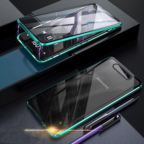 Luxury Aluminum Metal Frame Mirror Cover Case 360 Degrees for Samsung Galaxy A80 Green