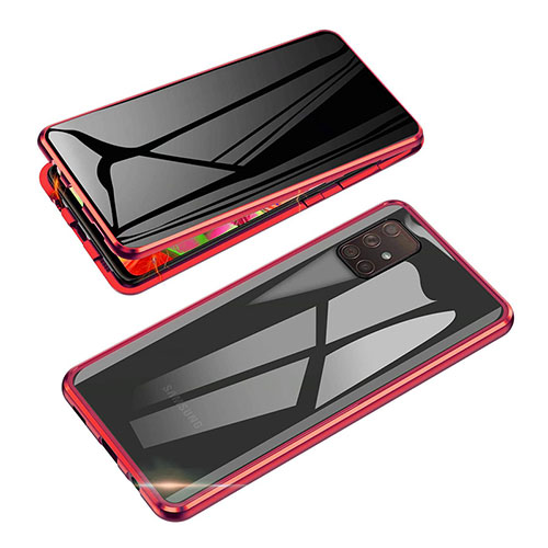 Luxury Aluminum Metal Frame Mirror Cover Case 360 Degrees for Samsung Galaxy A81 Red