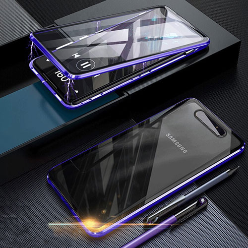 Luxury Aluminum Metal Frame Mirror Cover Case 360 Degrees for Samsung Galaxy A90 4G Blue