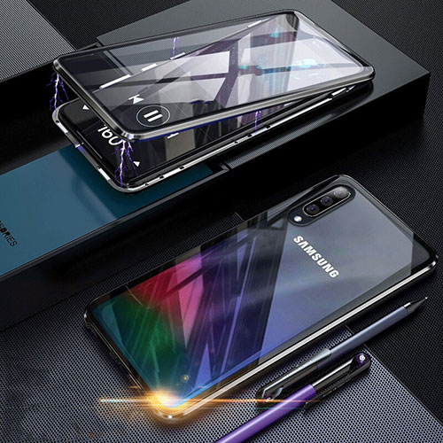 Luxury Aluminum Metal Frame Mirror Cover Case 360 Degrees for Samsung Galaxy A90 5G Black