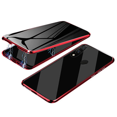 Luxury Aluminum Metal Frame Mirror Cover Case 360 Degrees for Samsung Galaxy M10S Red