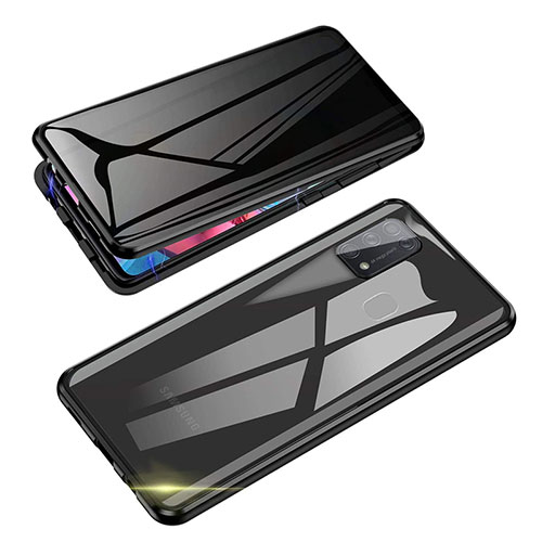 Luxury Aluminum Metal Frame Mirror Cover Case 360 Degrees for Samsung Galaxy M31 Black