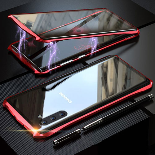 Luxury Aluminum Metal Frame Mirror Cover Case 360 Degrees for Samsung Galaxy Note 10 5G Red