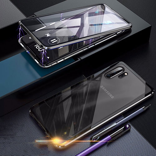 Luxury Aluminum Metal Frame Mirror Cover Case 360 Degrees for Samsung Galaxy Note 10 Plus Black