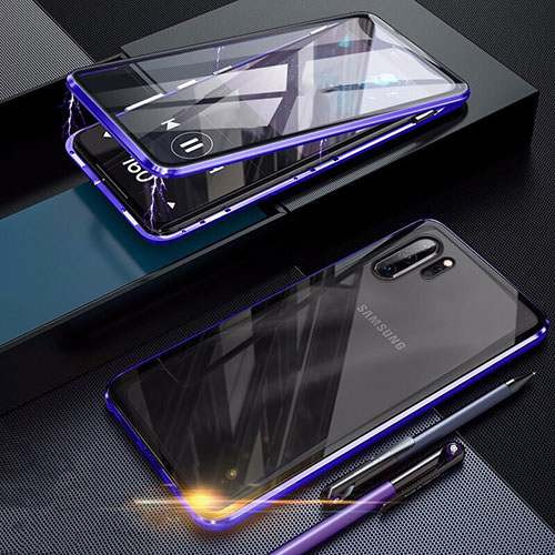 Luxury Aluminum Metal Frame Mirror Cover Case 360 Degrees for Samsung Galaxy Note 10 Plus Purple
