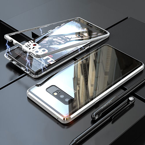 Luxury Aluminum Metal Frame Mirror Cover Case 360 Degrees for Samsung Galaxy Note 8 Silver