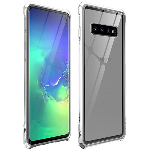 Luxury Aluminum Metal Frame Mirror Cover Case 360 Degrees for Samsung Galaxy S10 5G Silver