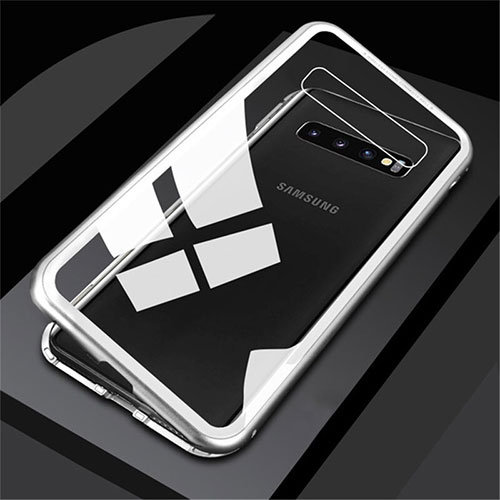 Luxury Aluminum Metal Frame Mirror Cover Case 360 Degrees for Samsung Galaxy S10 Plus White