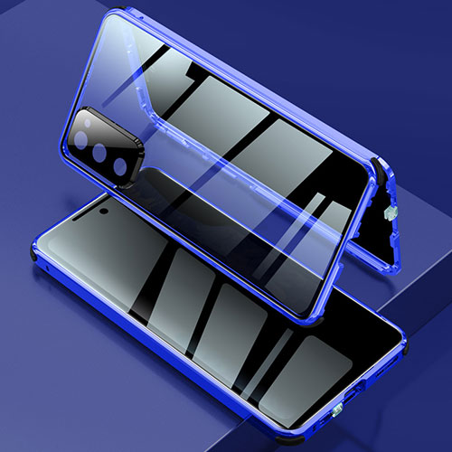 Luxury Aluminum Metal Frame Mirror Cover Case 360 Degrees for Samsung Galaxy S20 FE 4G Blue