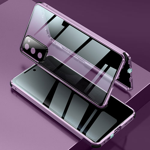 Luxury Aluminum Metal Frame Mirror Cover Case 360 Degrees for Samsung Galaxy S20 FE 4G Purple