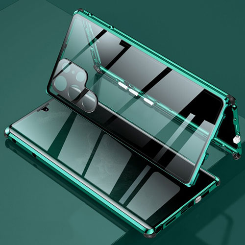 Luxury Aluminum Metal Frame Mirror Cover Case 360 Degrees for Samsung Galaxy S23 Ultra 5G Green