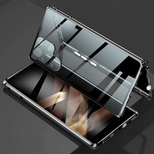 Luxury Aluminum Metal Frame Mirror Cover Case 360 Degrees for Samsung Galaxy S25 Ultra 5G Black